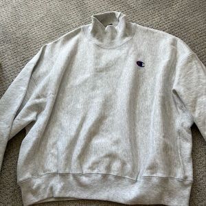 Champion Reverse Weave Silver Grey Crop Mock Neck Sweatshirt